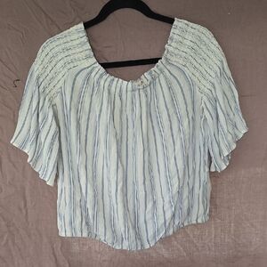 SO Green Relaxed Blouse with Smocked Neckline